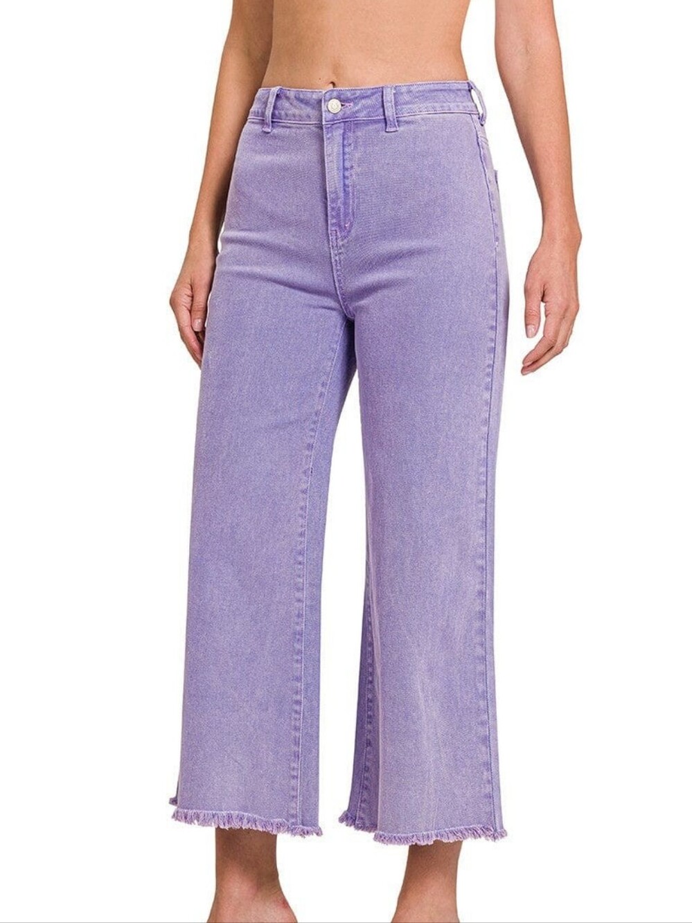 Zenana Acid Wash High Waist Frayed Hem Pants Size Large Straight Wide Leg